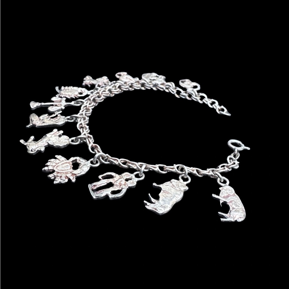 925 Sterling Silver Vintage Zodiac Charm Bracelet - Picture 3 of 4